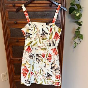 French Connection White Mini Dress with Red & Green Floral Print